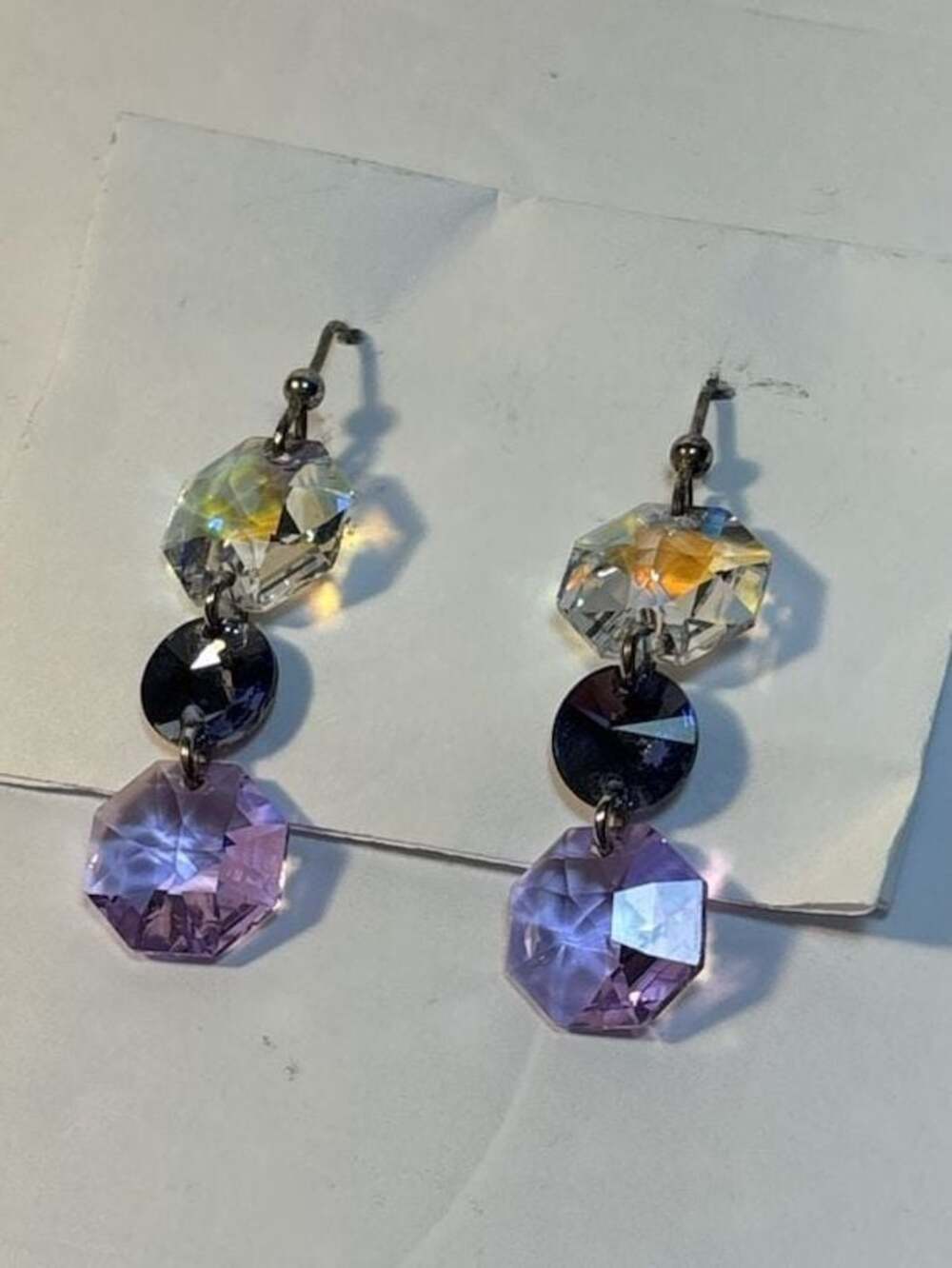 Sterling Silver Swarovski Crystal Multi-Color Triple Drop Earrings
